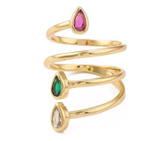 Anillo Ring Ajustable Baño Oro Zircon De Colores Dama Mujer