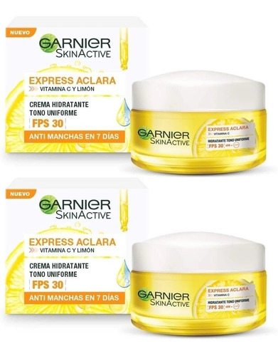 Crema Facial Hidratante Garnier Express Aclara Fps 30 2 Pzas