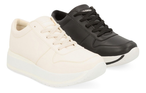 Tenis Dama Casual Negro Y Hueso Slim On  Duo Pack 307 