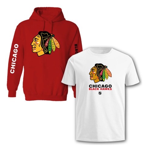 Paquete Sudadera + Playera Sub Nhl Chicago Blackhawks