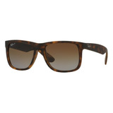 Anteojos De Sol Polarizados Ray-ban Justin Classic Rb4165l Standard Con Marco De Nailon Color Matte Havana, Lente Brown De Policarbonato Degradada, Varilla Tortoise De Nailon - Rb4165