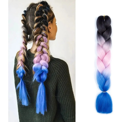 Extensiones de Cabello Sintético Kanekalon Negro Rosa Azul 24\