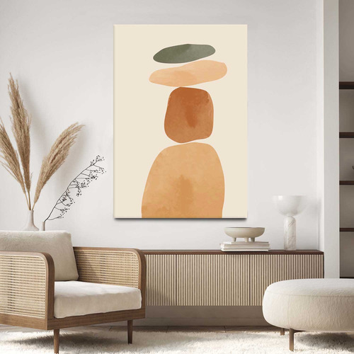 Quadro Decorativo  Sala Abstrato Bege Marrom Pedras 100x70