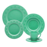 Set Juego De Vajilla X 30 Piezas Porcelana Salvia Oxford Color Verde