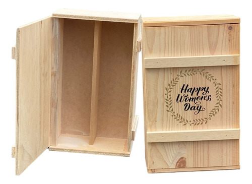 Caja Vino Madera Para Regalo Dia De La Mujer  34x20x10 Cm