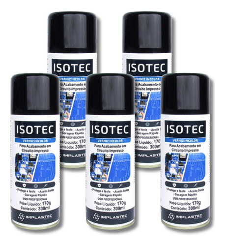 Kit 5 Spray Verniz Protetivo Isolante Incolor Isotec 300ml