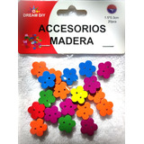 100 Botones De Madera Colores Forma Flor 1.5 Cm (5 Bolsas)