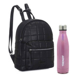 Combo Trendy Mochila Simil Cuero + Botella Térmica Set