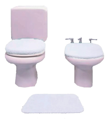 Set Para Baño De 3 Piezas Cubre Inodoro Bidet Y Alfombra