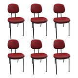 Kit 06 Cadeiras De Escritorio Secretaria Fixa Esfotada Couro Cor Vermelho Mesclado Preto Material Do Estofamento Tecido Jserrano