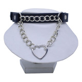 Choker Ring Argolla Corazon Collar Cuero Sintetico Aesthetic