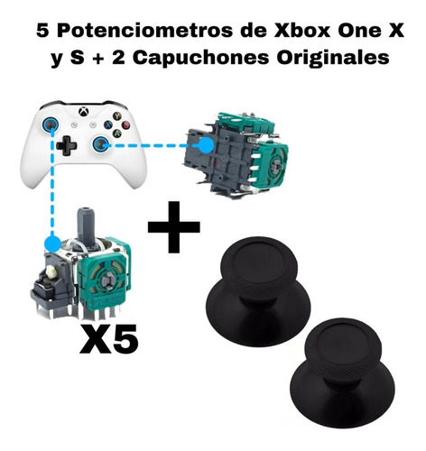 5 Joystick Potenciómetro Xbox One X Y S + 2 Tapas Originales