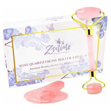 Zanimo Rodillo Facial De Cuarzo Rosa Y Gua Sha  Rodillo Anti