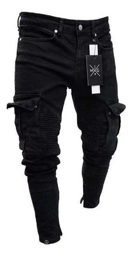 Hombre Ripped Skinny Jeans Negro