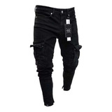 Hombre Ripped Skinny Jeans Negro