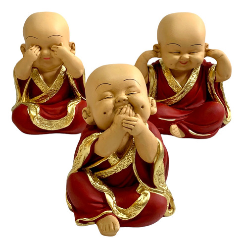 Trio Buda Branco Bebê Cego Surdo Mudo Estatueta Monge Oferta
