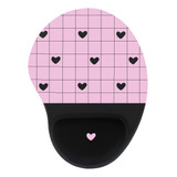 Mousepad Preto E Rosa Corações Ergonômico Confortável  Macio