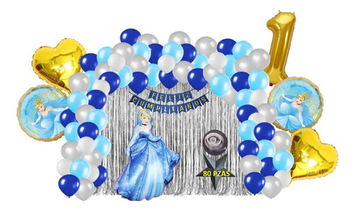 Kit De Decoracion Cumpleaños Globos Princesa Cenicienta 80pz