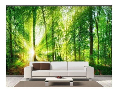 Adesivo De Parede Floresta Árvore Sol Tronco 3d M² Xna186