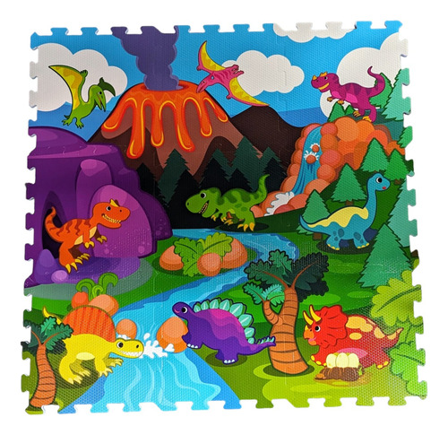 Tapete Infantil Superficie Abs-foami Dinosaurios 90 X 90 Cm