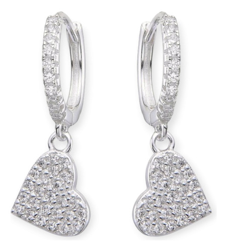 Aros Argollas Huggies Plata 925 Corazón Pave