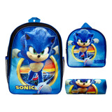 Kit Mochila Infantil Costas Menino Creche Lancheira Sonic