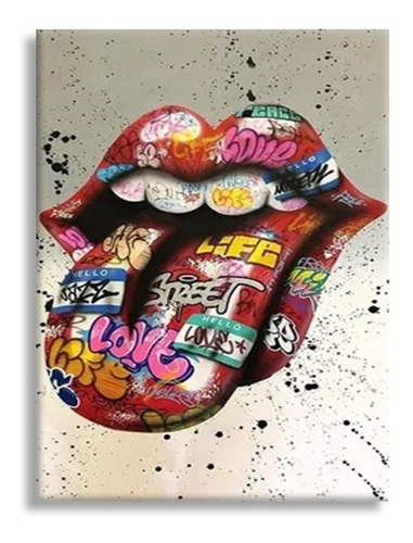 Quadro Decorativo Grande Boca Rolling Stones Street Art Pop