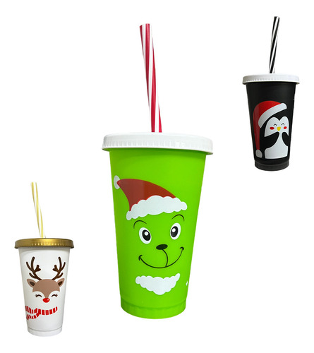 Vaso Bachelor 50 Pzas Reutilizable Santa Reno 16oz Navideño