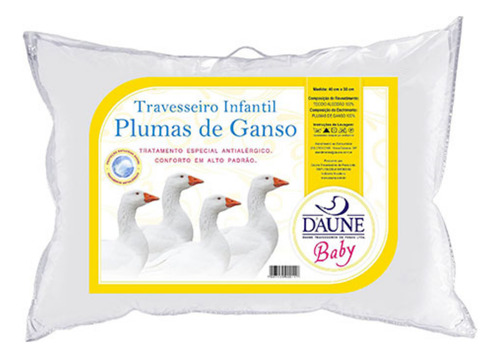 Travesseiro Plumas Para Bebê Antialérgico 100% Algodão