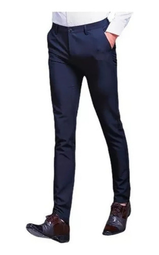 Pantalones De Vestir Hombre Formal Slim Color Solido