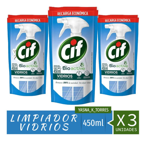 Cif Limpiador Y Vidrios Multiuso Recarga 450ml Oferta 3 Unid