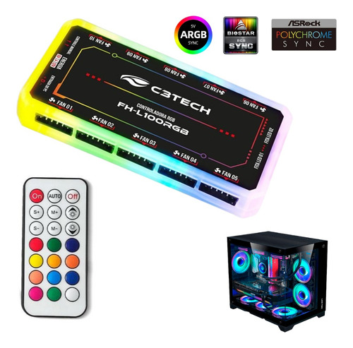 Controladora Cooler Fans Argb 6 Pinos C3tech Gabinete Gamer