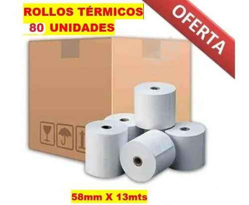 80 Rollos Papel Impresoras Térmicas 58mm, 13m Boleta Sii