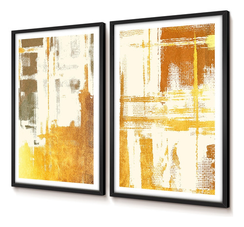 Quadro Decorativo Vidro Pintura Dourada 60x90 Duo Escritório