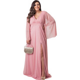 Vestido Longo Casamento Madrinhas Plus Size Cor Nude Rosé