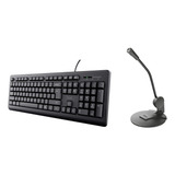 Teclado + Microfono Empresarial Combo Trust Primo |promocion Teclado Negro Idioma Español Latinoamérica