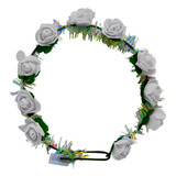 Pack 10 Vincha Flores Led Hippie A Pilas Hawaiana Blanca