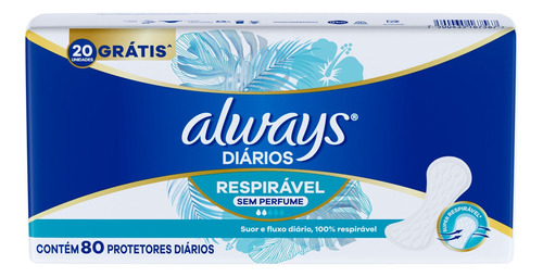 Protetor Diário Sem Perfume Respirável 80 Unidades Always