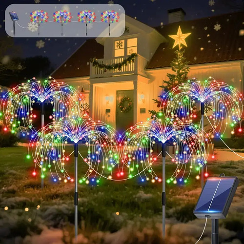 4pcs Luces Solares De Fuegosartificiales Para Jardín Navidad