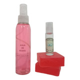 Kit Agua De Rosas, Spray + Roll On + Jabon