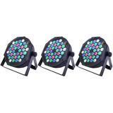 3x Canhão Refletor Parled 36x3w Rgbw Par64 Slim Dmx Dj Festa