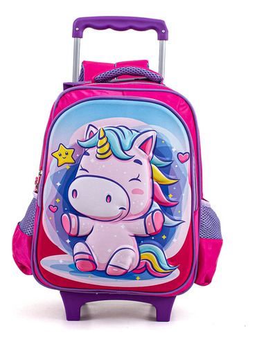 Mochila Carro Escolar 2021 Nena Unicornio Holograma Arcoiris