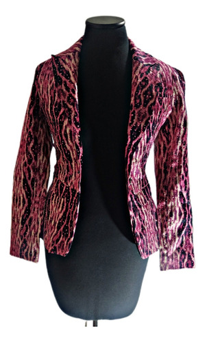 Saco Blazer Fiesta Con Strass Brillos Animal Print Mujer 