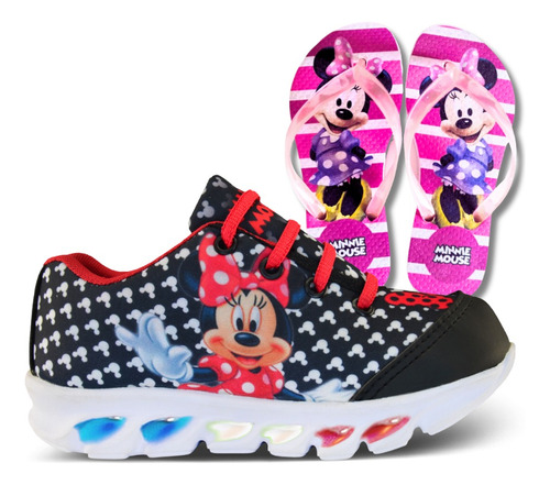 Tenis Feminino Infantil Led Da Minnie + Relogio + Oculos