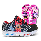 Tenis Feminino Infantil Led Da Minnie + Relogio + Oculos