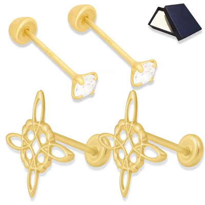 Aretes Broqueles Aretes Nudo Bruja 10k Oro 10k 2 Dos Pares Bebe Mujer Dama Niña 10 Kilates 10 Quilates Broqueles Piercing Perforación Regalo Joyería Fina Amuleto Buena Suerte Proteccion Ojo Turco | Envío gratis