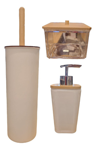 Kit De Baño Set X3 Escobilla + Dispenser + Frasco P/ Isopos