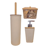 Kit De Baño Set X3 Escobilla + Dispenser + Frasco P/ Isopos