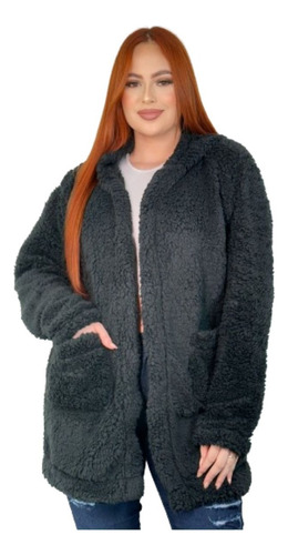 Casaco Sobretudo Teddy Ted Feminino Com Capuz Moda Inverno