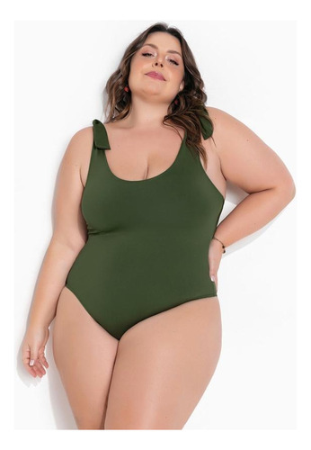 Maio Plus Size Verde Feminino Com Alças De Ammarrar Decote U